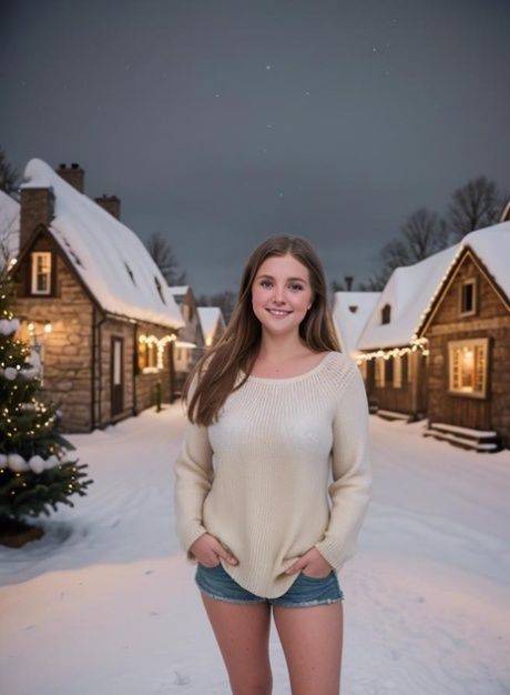 Beautiful AI generated girl Piures shows her naked body at a Christmas market - #16