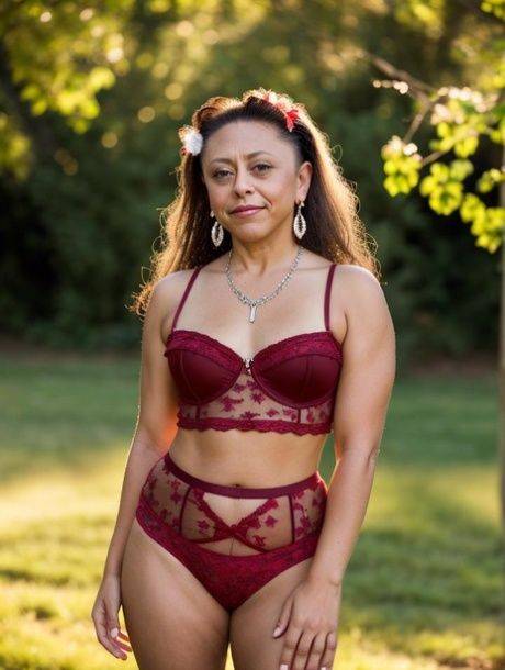 AI generated model Mimimas poses outdoors in the nude and fully clothed - #3
