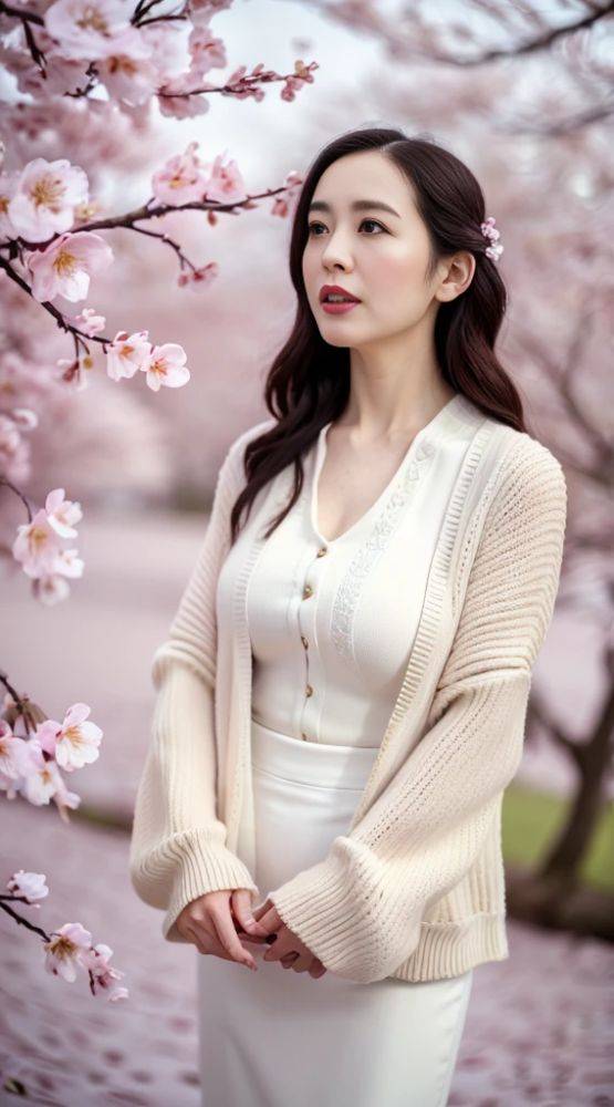Japanese beauty standing under a cherry tree (AI eroticism) - #5