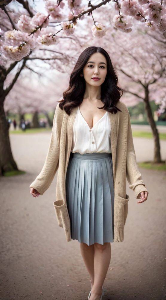 Japanese beauty standing under a cherry tree (AI eroticism) - #9
