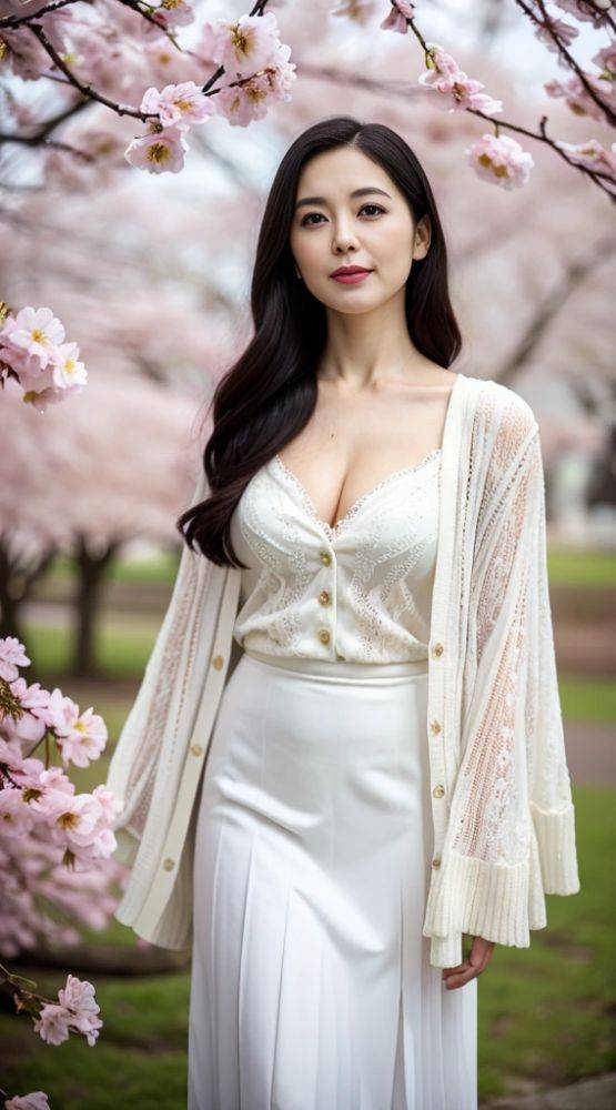 Japanese beauty standing under a cherry tree (AI eroticism) - #15