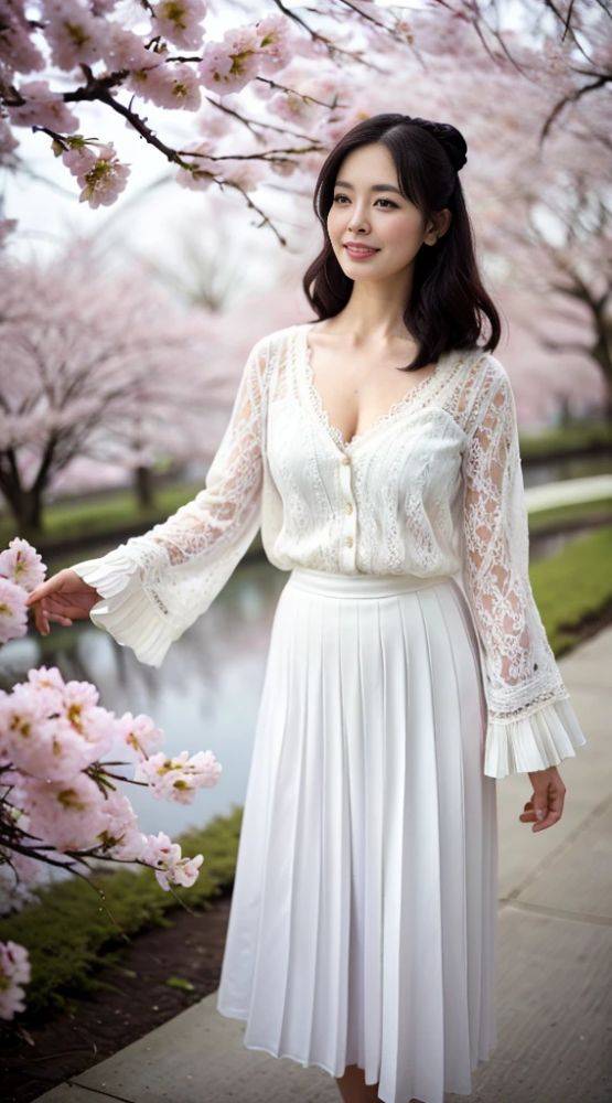 Japanese beauty standing under a cherry tree (AI eroticism) - #12