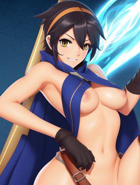 Raven-haired anime babe Lucina showing off her big perky juggs in a solo - #9