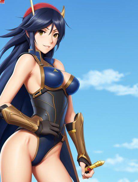 Raven-haired anime babe Lucina showing off her big perky juggs in a solo - #10