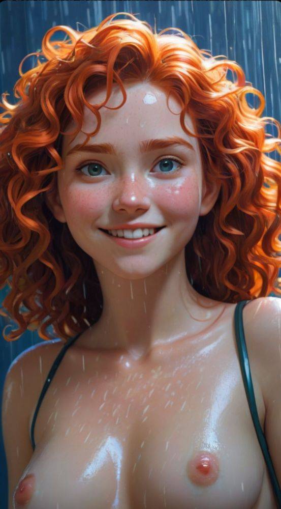 AI generated anime redhead girls nude - #8