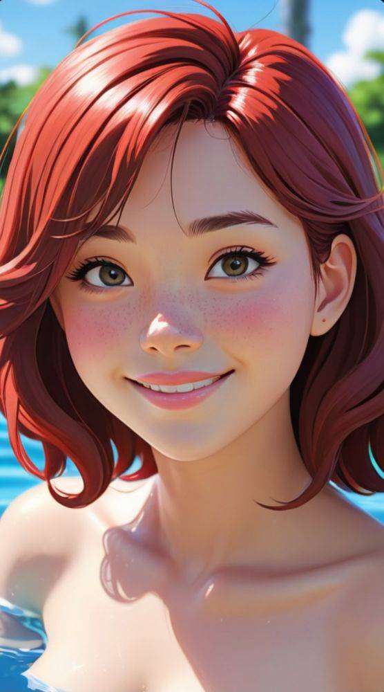 AI generated anime redhead girls nude - #30