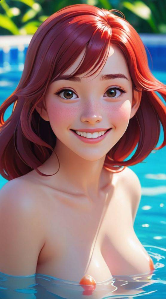 AI generated anime redhead girls nude - #28