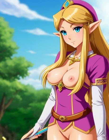 Saucy anime beauty Princess Zelda teasing with her perky boobs in a solo - #6