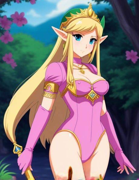 Saucy anime beauty Princess Zelda teasing with her perky boobs in a solo - #9