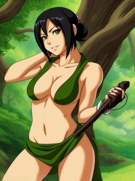 Curvaceous anime girl Toph Bei Fong strips and displays her big tits - #3