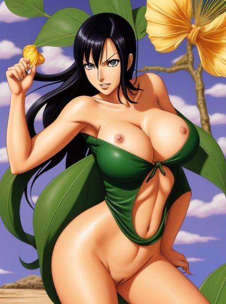 Bombshell Nico Robin teases with her big juggs in her outdoor compilation - #4