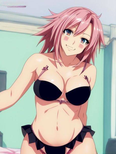 Petite pink-haired anime babe Astolfo showing off her perky tits - #6