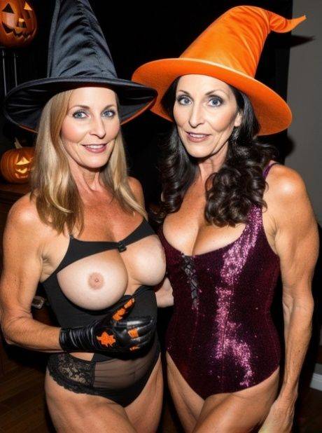 AI generated MILF Claudia Lewis shows her big tits at the Halloween party - #9