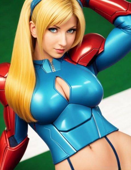 Stunning anime babe Samus Aran unveils her big juggs in a solo show - #3