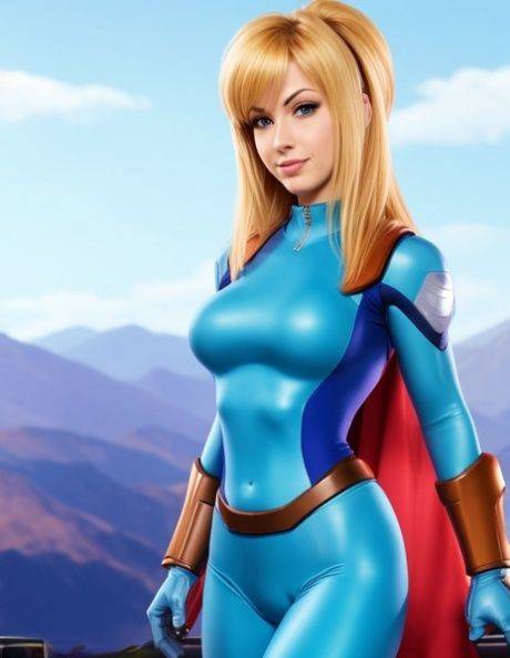 Stunning anime babe Samus Aran unveils her big juggs in a solo show - #11