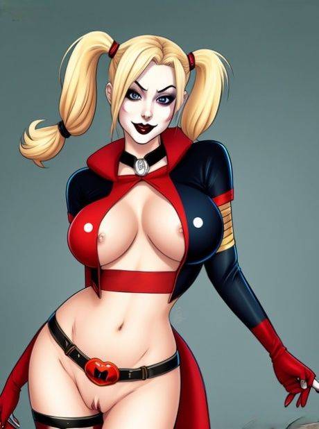 AI generated anime doll Harley Quinn showing off her big tits and pussy - #8