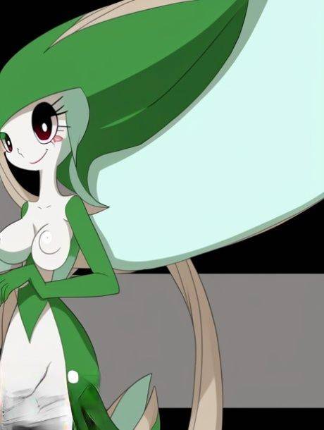 Skinny alien-like anime Gardevoir shows off her strange tits & her thin waist - #7