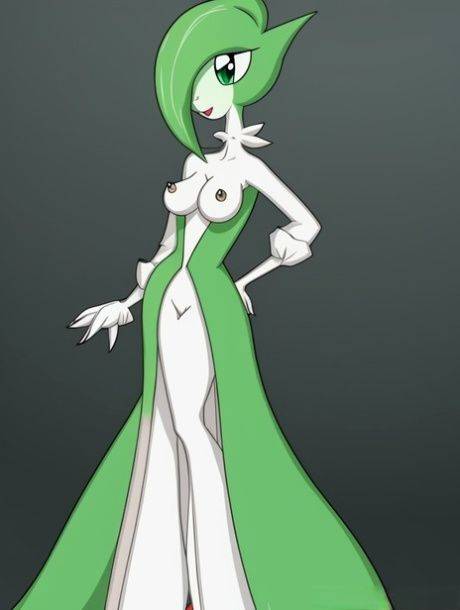 Skinny alien-like anime Gardevoir shows off her strange tits & her thin waist - #1
