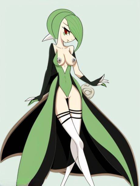 Skinny alien-like anime Gardevoir shows off her strange tits & her thin waist - #8