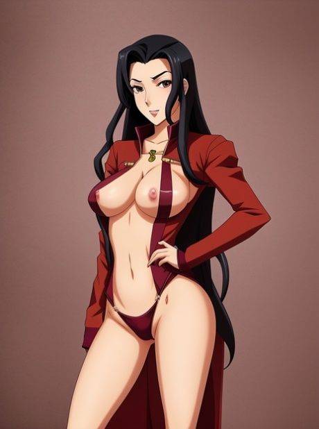 Raven-haired anime babe Asami Sato teasing with her huge boobs in a solo - #3