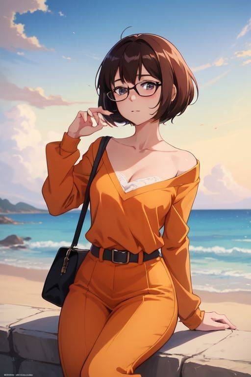 AI generated anime nerdy brunette girl big tits nude - #19