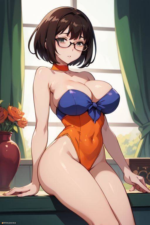 AI generated anime nerdy brunette girl big tits nude - #23