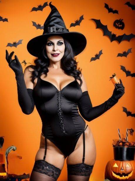 Sexy AI generated MILF Sasha Lansday teases with her big tits on Halloween - #8