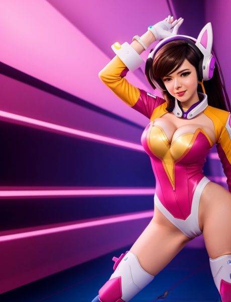 Sexy anime slut Dva from Owerwatch bares her big boobs in a solo - #10