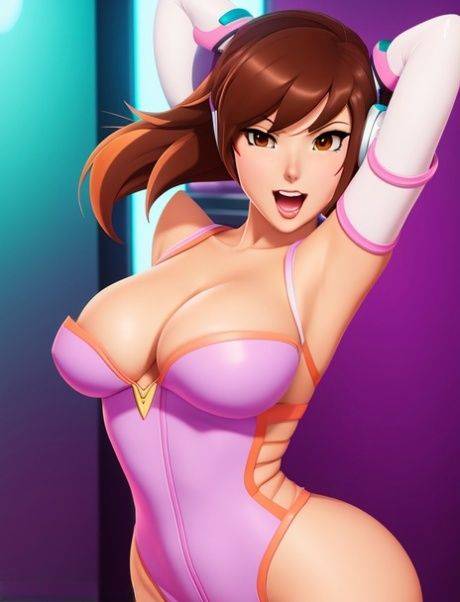Sexy anime slut Dva from Owerwatch bares her big boobs in a solo - #6