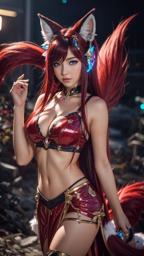 AI generated Hentai girl Ahri posing in her sexy costumes in a solo - #1