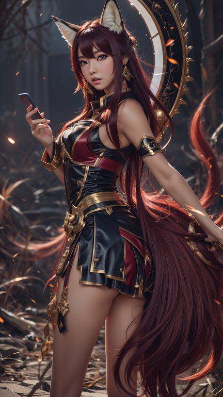 AI generated Hentai girl Ahri posing in her sexy costumes in a solo - #10