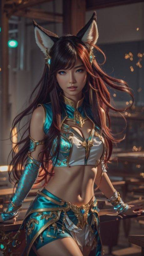 AI generated Hentai girl Ahri posing in her sexy costumes in a solo - #11