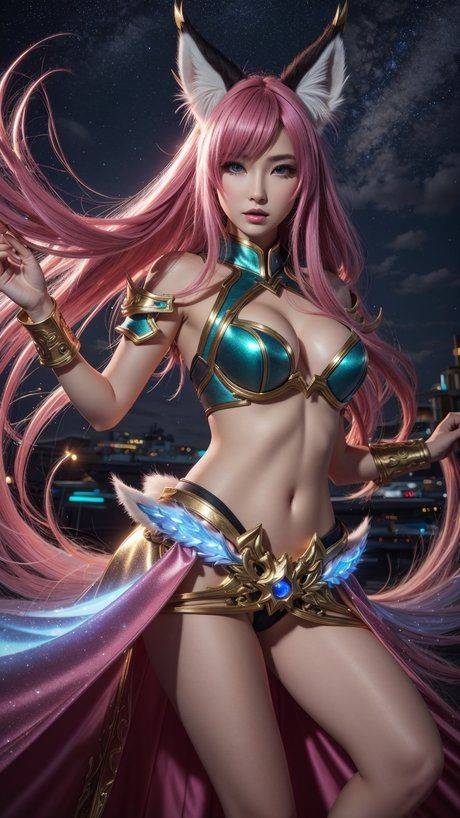 AI generated Hentai girl Ahri posing in her sexy costumes in a solo - #5