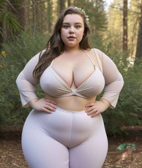 Fat AI generated beauty Makina goes topless outside & shows her huge tits - #1