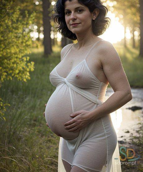 Pregnant AI generated girl Sissi strips and poses naked in nature - #8