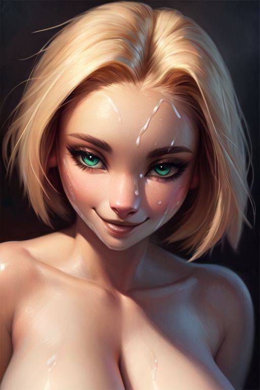 AI generated blonde anime C18 big tits nude - #21