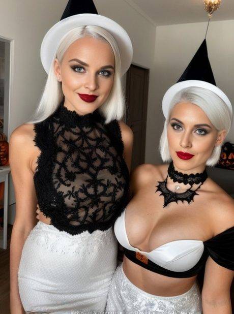 AI generated blonde babes show off their beautiful tits on Halloween - #2