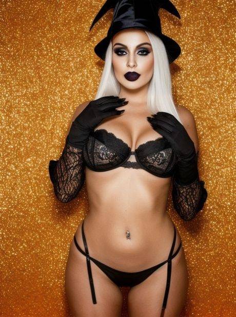 Blonde AI generated babe Sandra Wilkins flaunts her amazing tits on Halloween - #2