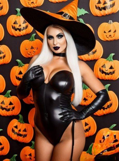 Blonde AI generated babe Sandra Wilkins flaunts her amazing tits on Halloween - #7