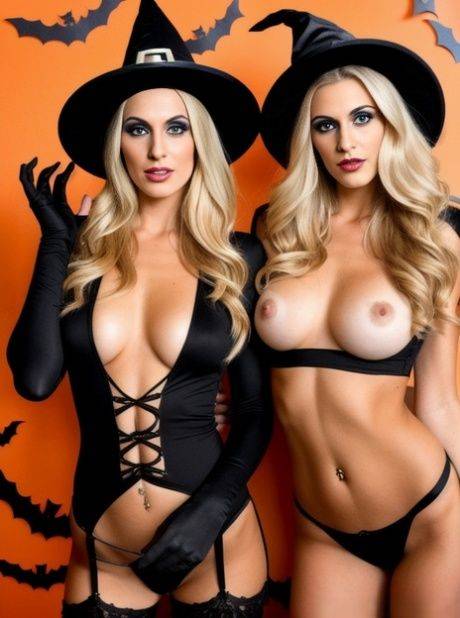 AI Generated Mila Winslow and her friends pose topless at the Halloween party - #4