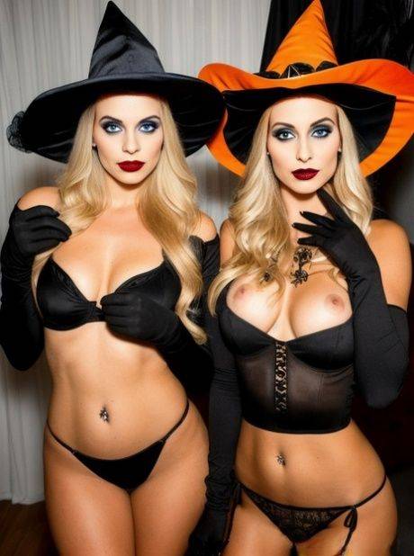 AI Generated Mila Winslow and her friends pose topless at the Halloween party - #10