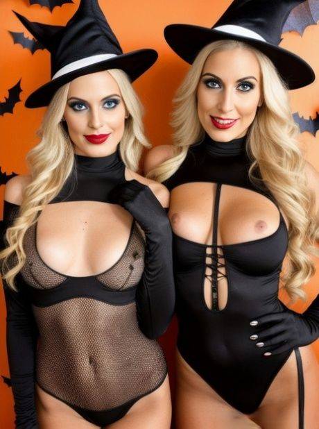 AI Generated Mila Winslow and her friends pose topless at the Halloween party - #9