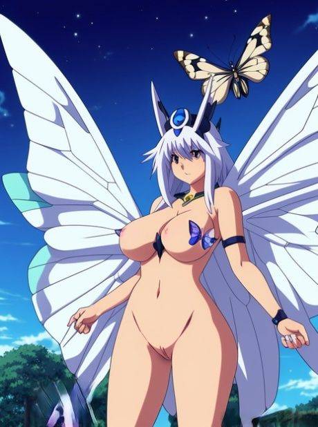 Hentai babe Hudiemon Digimon poses naked with beautiful wings outdoors - #2