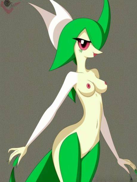 Green-haired anime beauty Gardevoir from Pokemon bares her boobs in a solo - #10