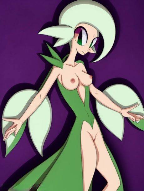 Green-haired anime beauty Gardevoir from Pokemon bares her boobs in a solo - #9