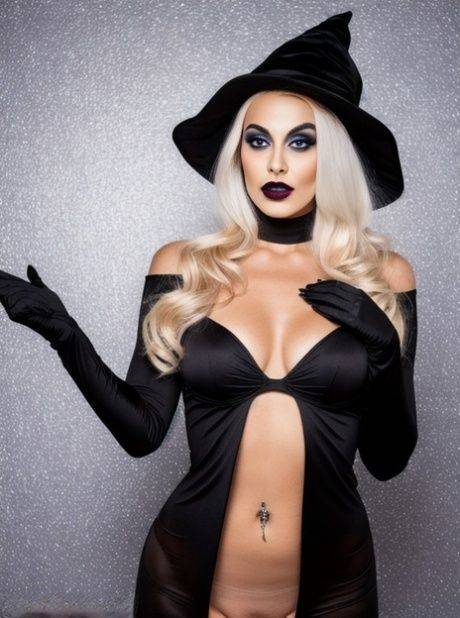 AI generated blonde babe Sandra Wilkins teases in black lingerie on Halloween - #4