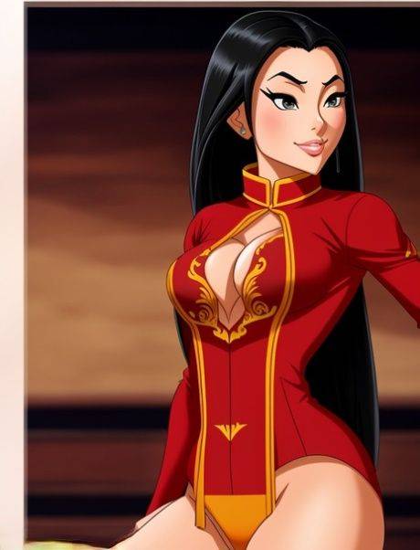 Raven-haired anime beauty Azula strips in a solo and shows her big tits - #4