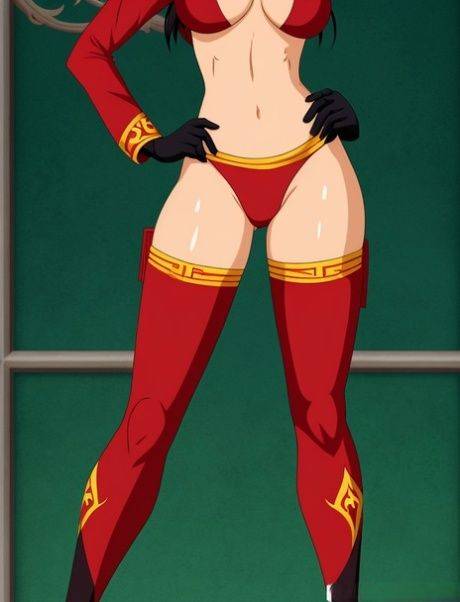 Raven-haired anime beauty Azula strips in a solo and shows her big tits - #8