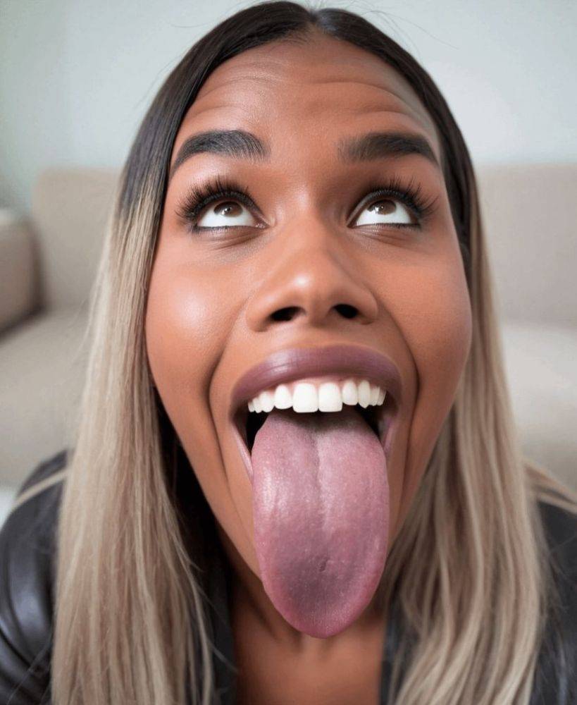 Cum tribute for an AI generated hottie with a giant tongue - #1