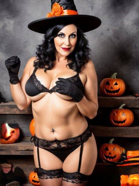 Buxom AI generated MILF Sasha Lansday teases with her big boobs on Halloween - #4